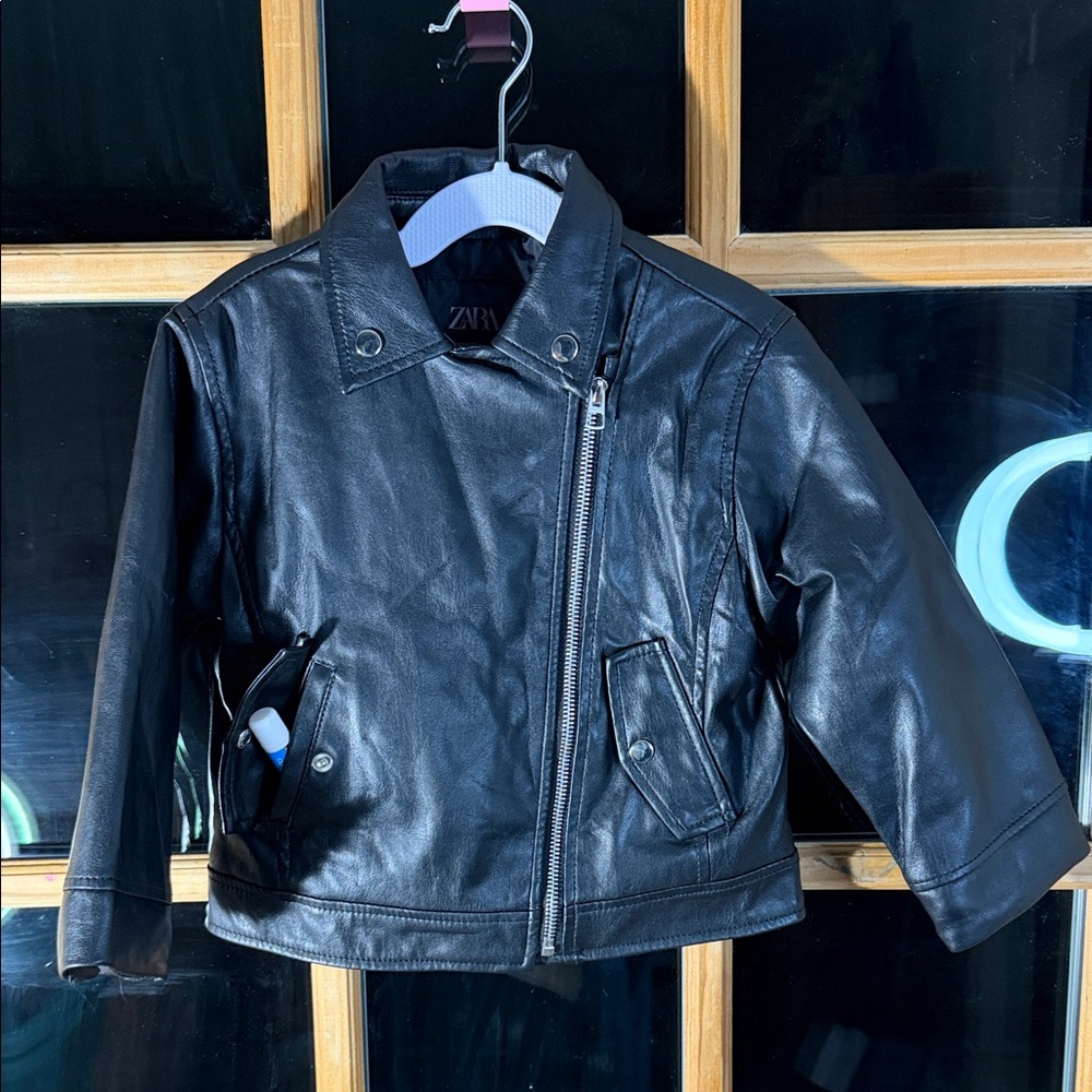 Zara Black Faux Leather Biker Jacket
